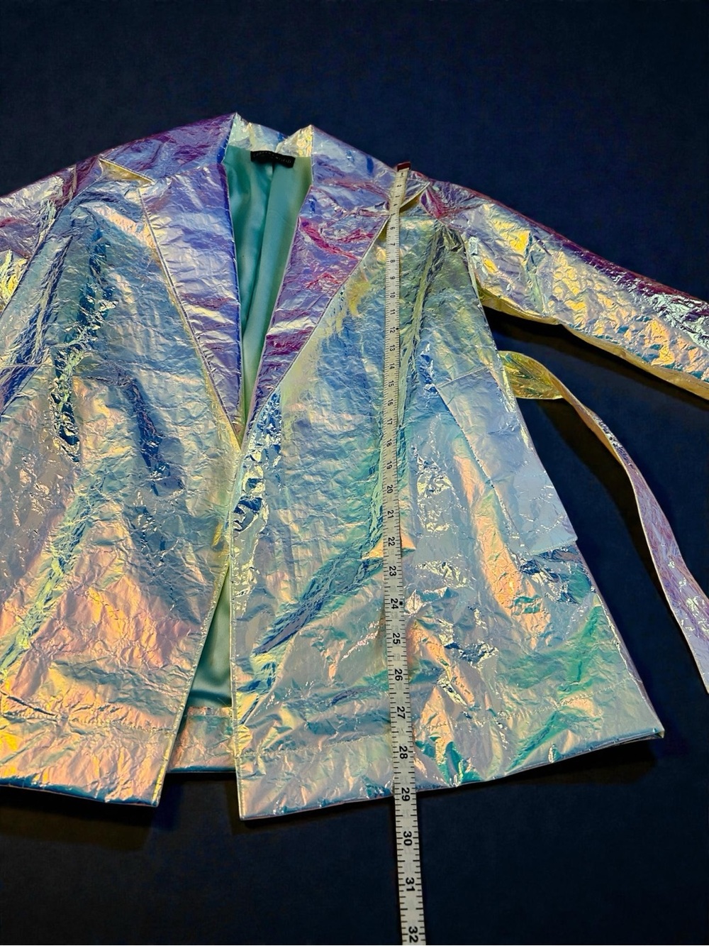 Current Mood Iridescent Holographic Unicorn Crinkle-Textured Jacket Belted Small - Picture 3 of 16